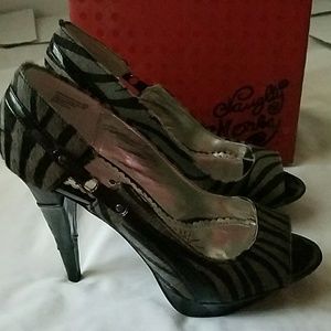 Naughty Monkey Gray & Black Zebra Peep Toes